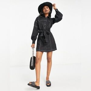 ASOS DESIGN yoke detail twill mini shirt dress in black